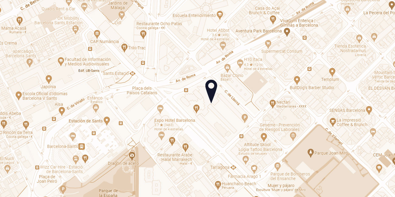 Mapa parcial de Barcelona con marcador sobre Avinguda de Roma, 233